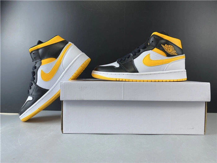 Jordan1 Mid white black yellow CV5276- Durable 3758